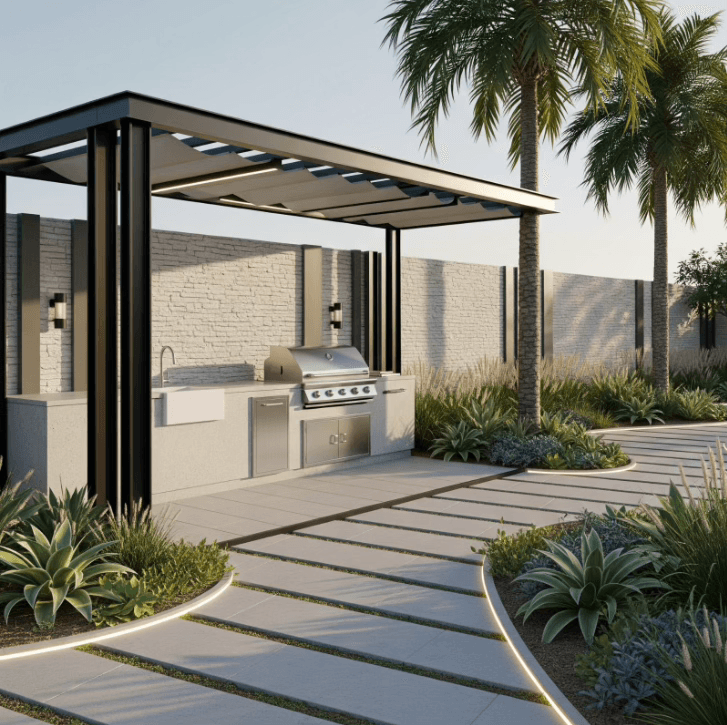 🏡 Villa Outdoor Pergola with BBQ & Landscaping